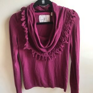 anthro fringe cowl neck sweater